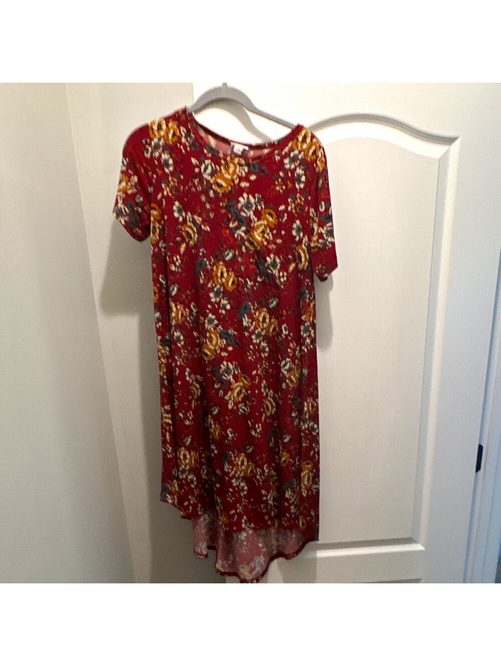 LuLaRoe Red Floral Hi-Low Dress M Round Neck  Pullover